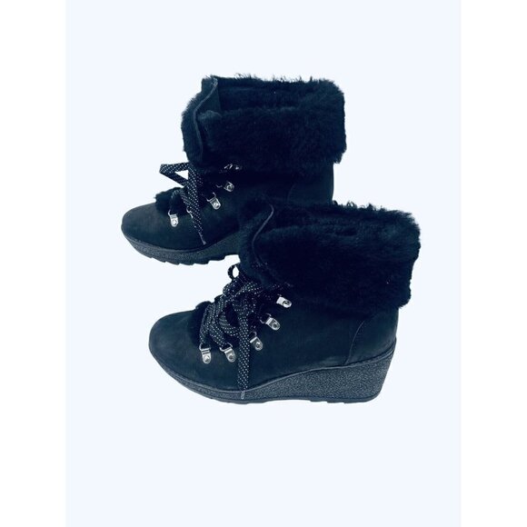 J Crew Women's Nordic Wedge Winter Boots Fur Lined Black size 9 M Style K2901 - Picture 1 of 8